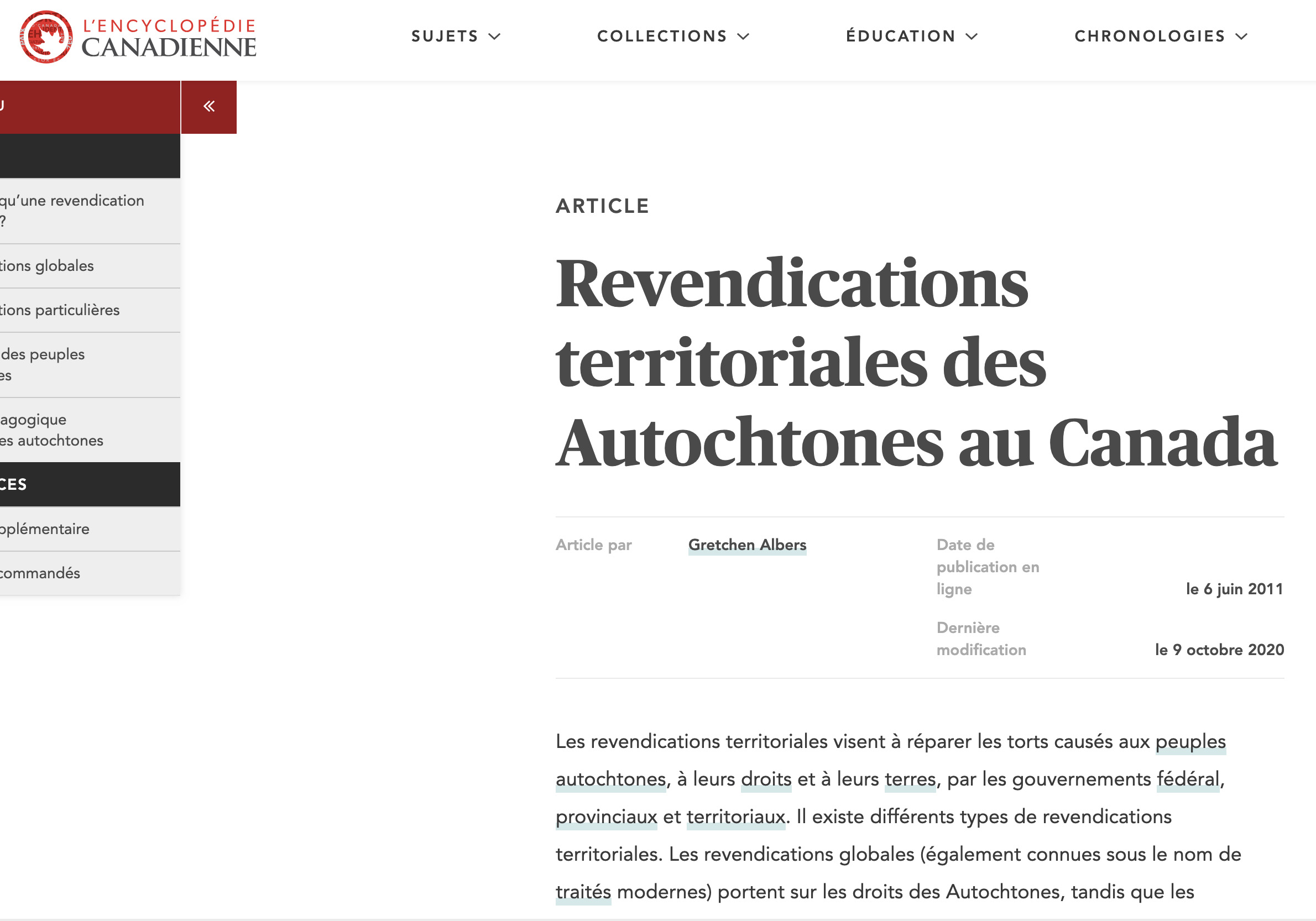 Enjeux des revendications territoriales