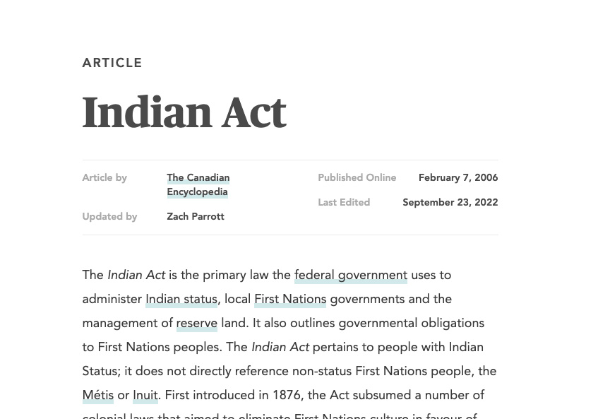 Article qui explique la loi sur les Indiens